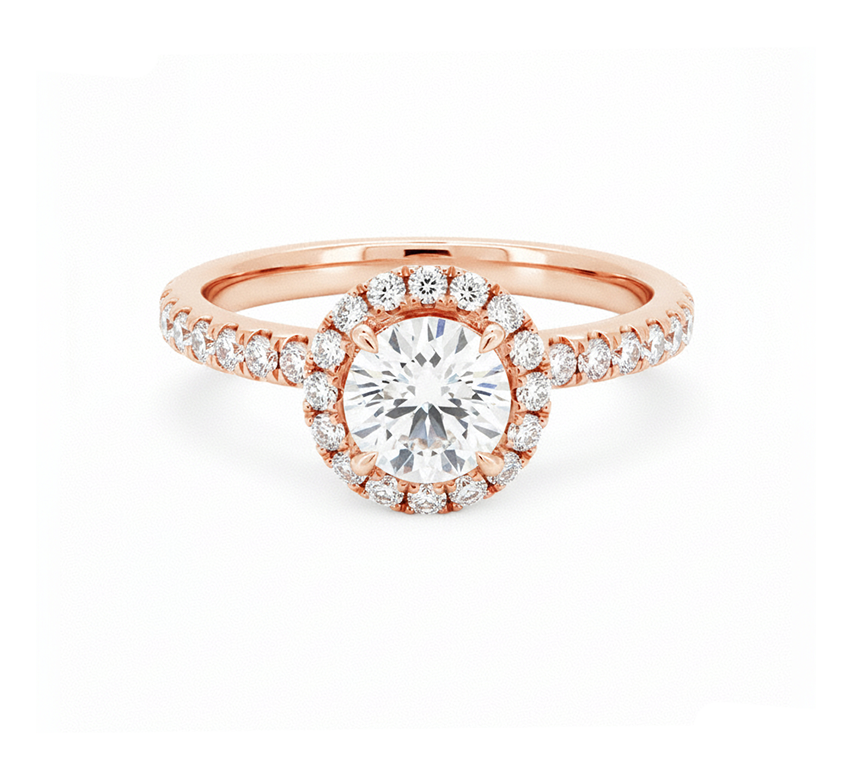 Halo ring RD 0.57 F VS1 IGI in rose gold