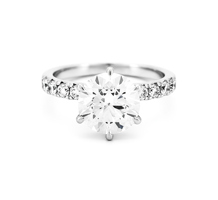 Half pave 6 prong ring RD 3.04 D VVS1 IGI in white gold