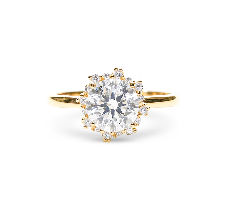 Gold flower round ring RD 1.23 D VVS2 IGI in yellow gold