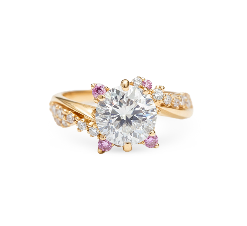 Rose gold galaxy round ring RD 1.52 D VVS1 GIA in rose gold