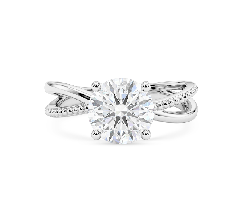 Milgrain twist ring RD 1.1 D VVS2 IGI in white gold