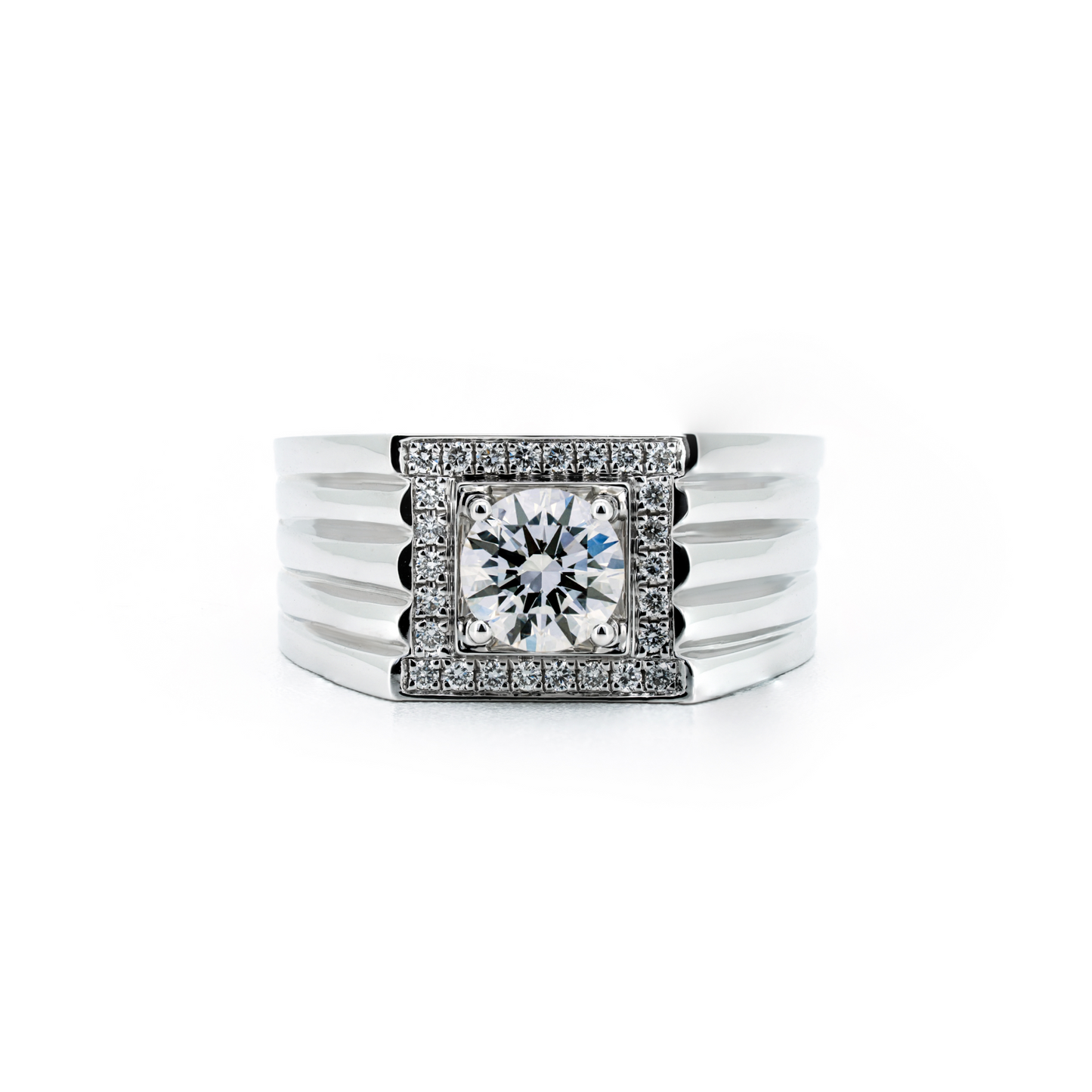 Mens ring stripe RD 1.04 F VS2 IGI in white gold