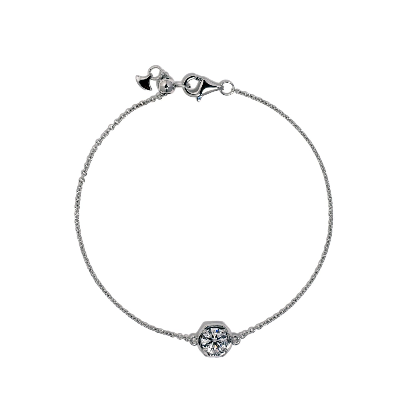 Hexagon solitare bracelet in white gold