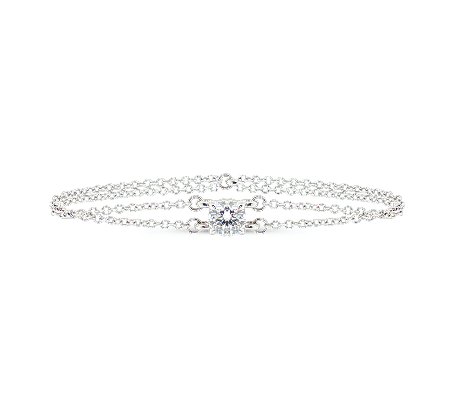 Double chain solitare bracelet in white gold