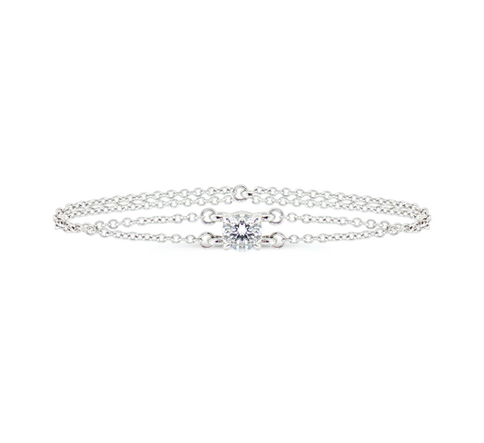 Double chain solitare bracelet in white gold