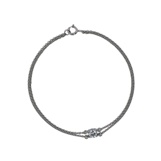 Double chain solitare bracelet in white gold