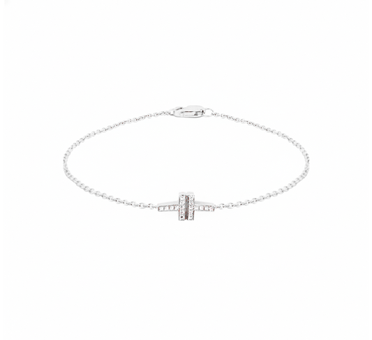 Double chain cross in white gold