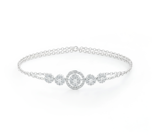 Flower chain bracelet in white gold