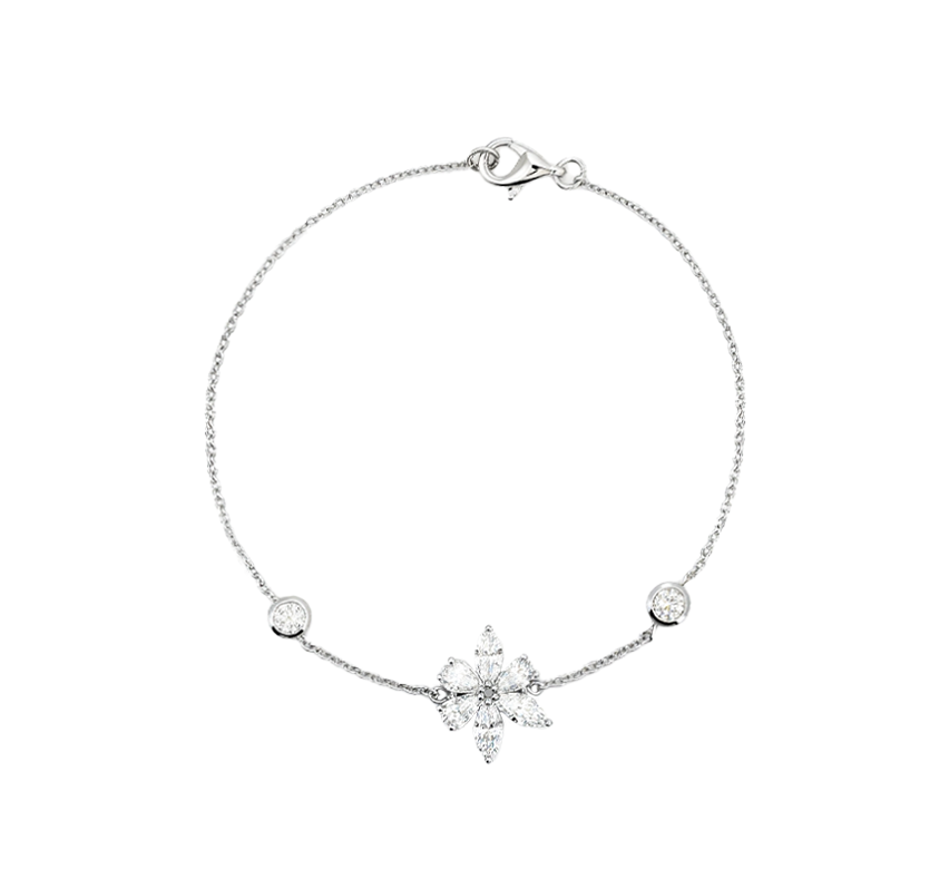 Sweet flower and dots bracelet in white gold