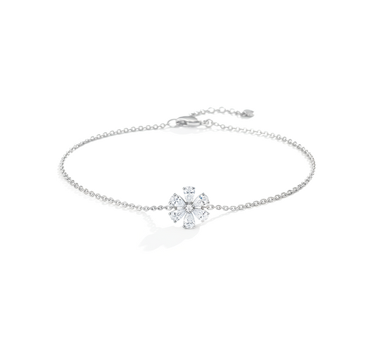 Dahlia flower bracelet in white gold