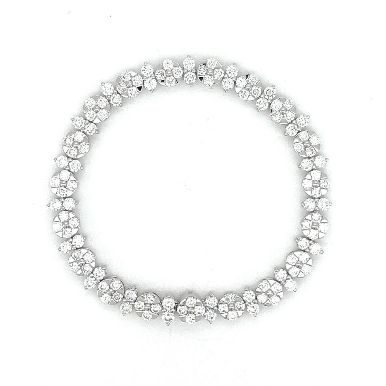 Flower garden tennis bracelet in white gold