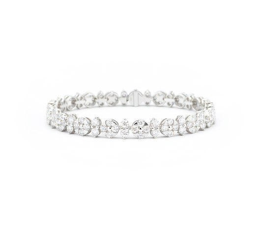 Flower garden tennis bracelet in white gold