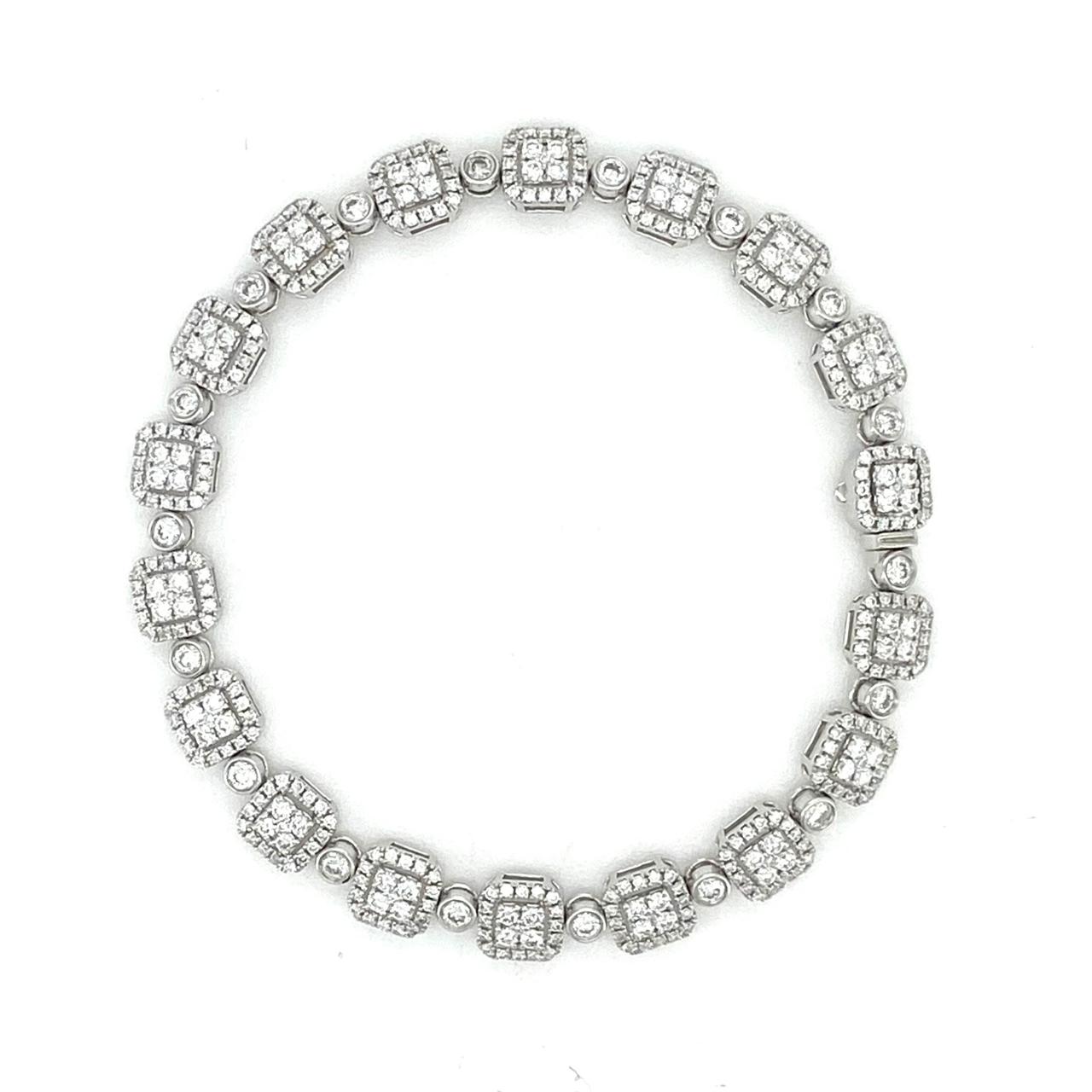 Square halo tennis bracelet in white gold