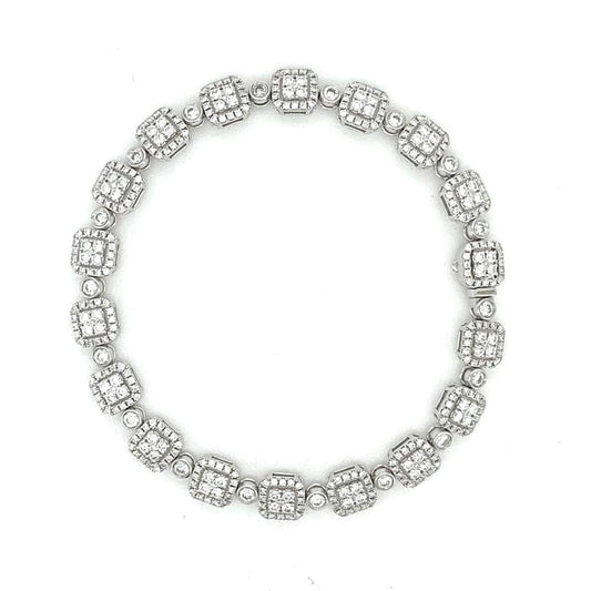 Square halo tennis bracelet in white gold