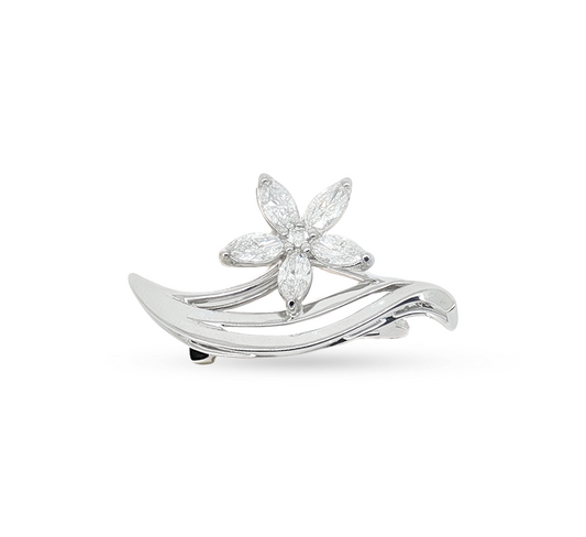 Flower brooch A in white gold