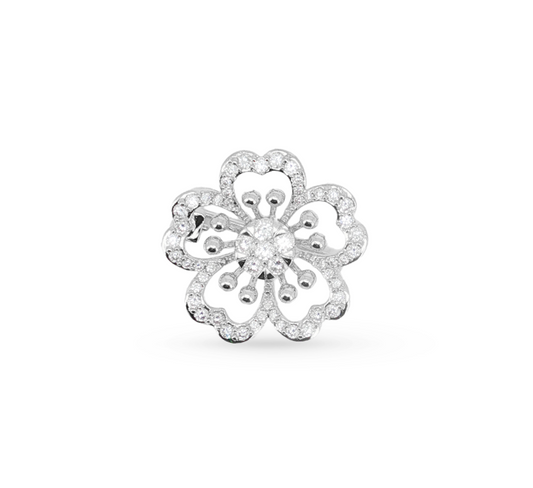 Flower brooch C in white gold