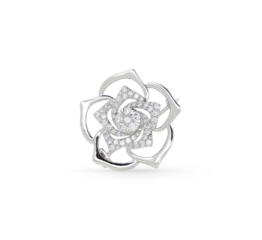 Flower brooch D in white gold