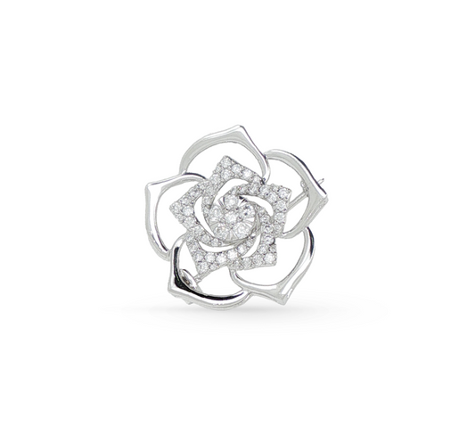 Flower brooch D in white gold