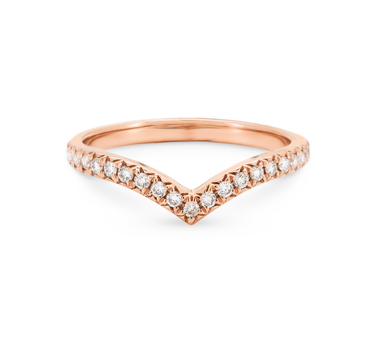 V pave ring in rose gold