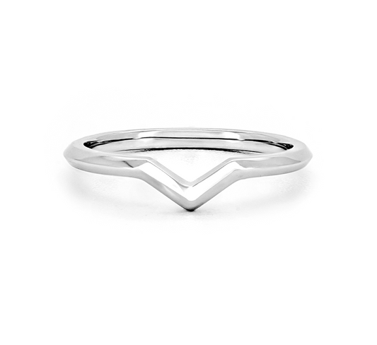 V plain ring in white gold