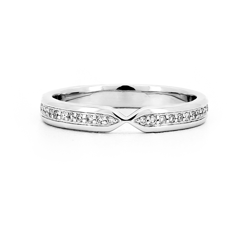 Bow nesting ring with pave in white gold