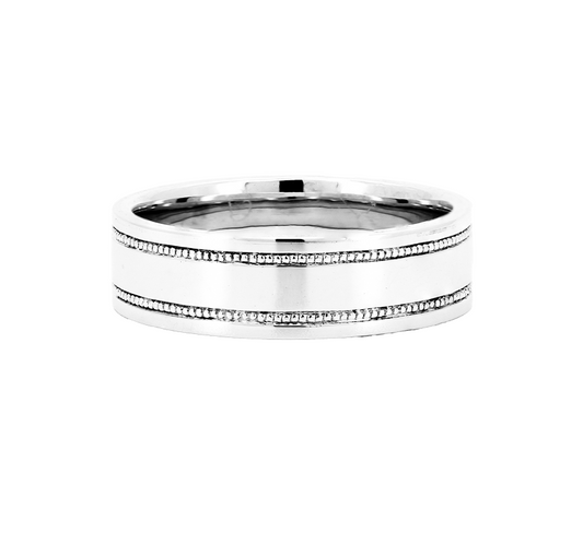 Double milgrain ring 6mm in white gold