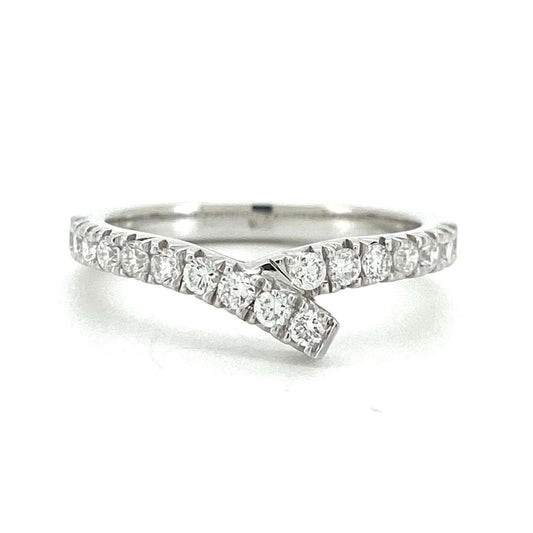Ribbon half pave ring in white gold