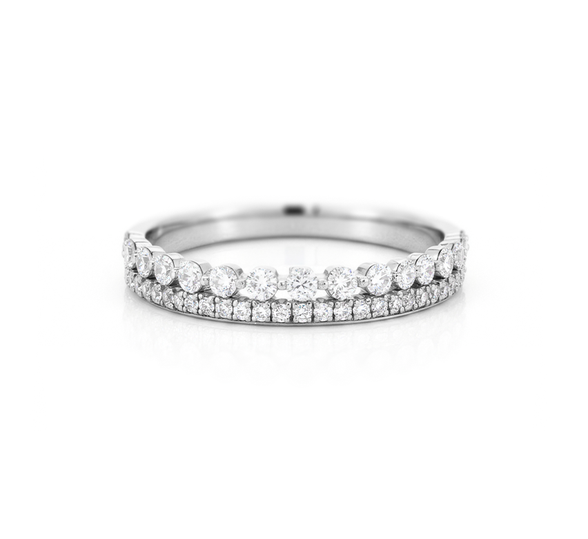 Floating pave with micropave in white gold