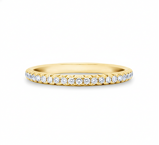 Half micropave ring in yellow gold