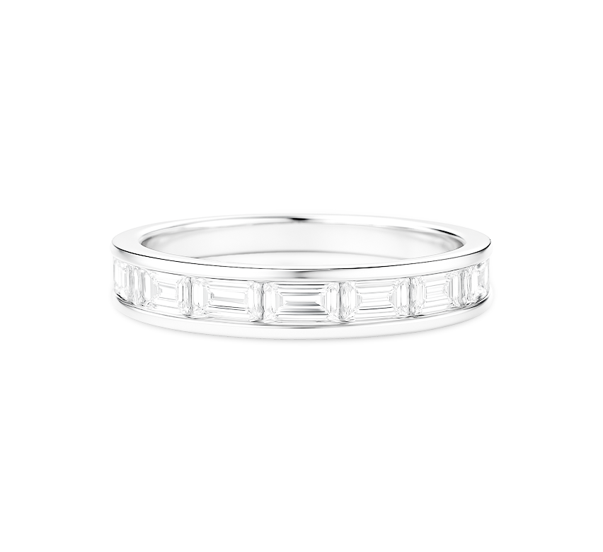 Horizontal baguette half pave ring