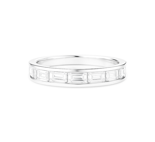 Horizontal baguette half pave ring
