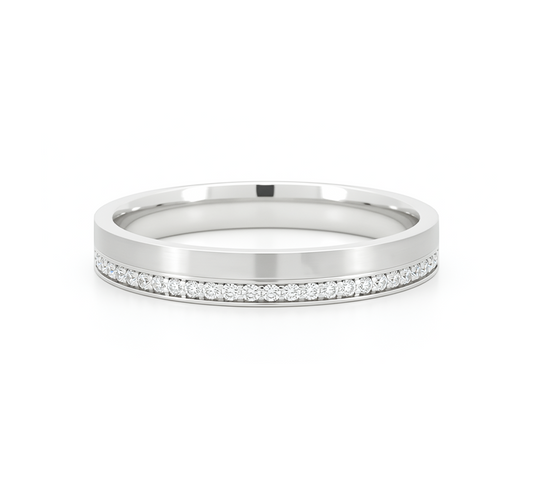 Ring set L: Half satin pave ring in white gold