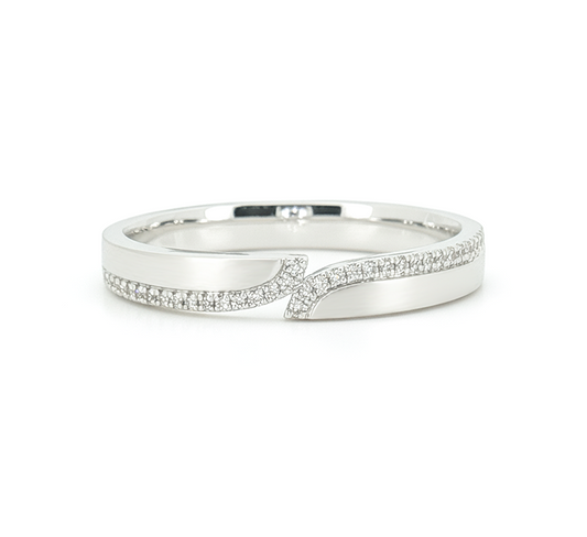 Ring set S: Slash satin pave ring in white gold