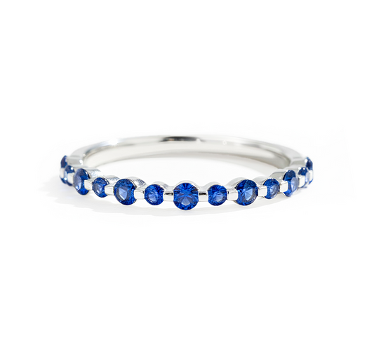 Floating pave sapphire ring in white gold