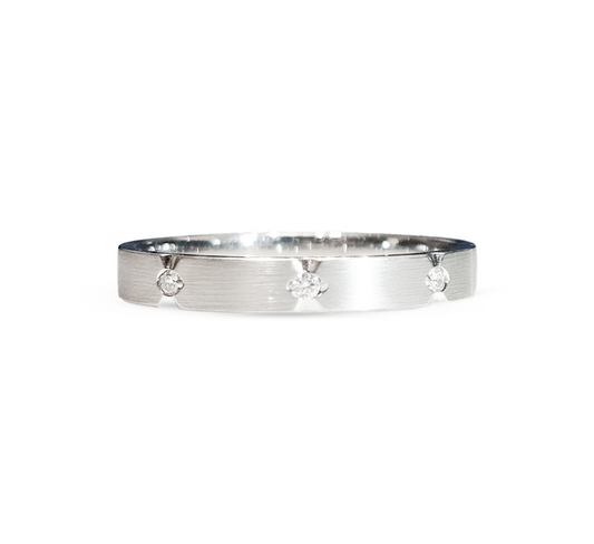 Ring set Z: Vertical lines with 3 eyes in white gold