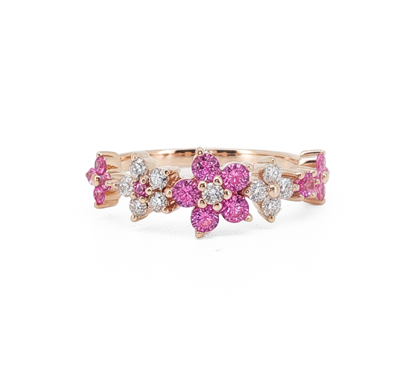 Flower series A with pink diamond in rose gold