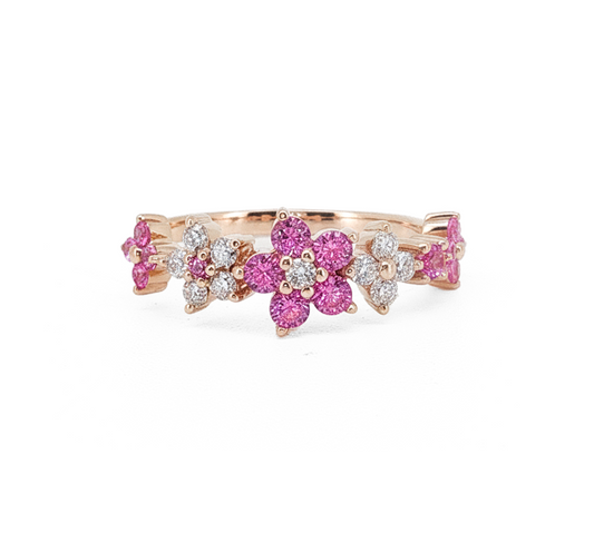 Flower series A with pink diamond in rose gold