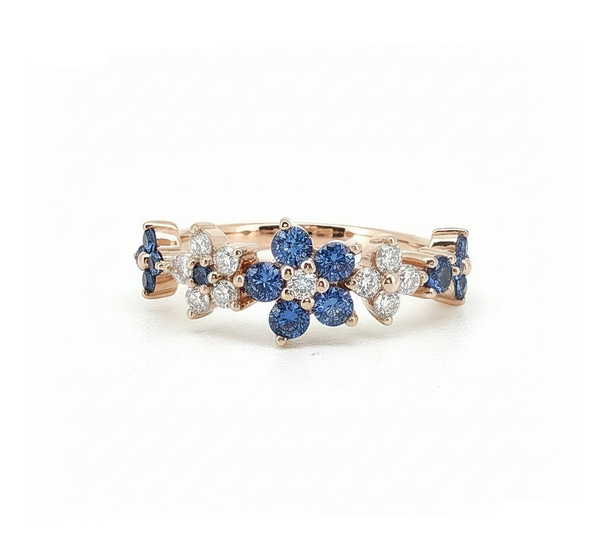 Flower series A with blue diamond in rose gold