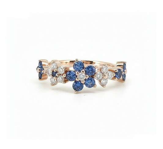 Flower series A with blue diamond in rose gold