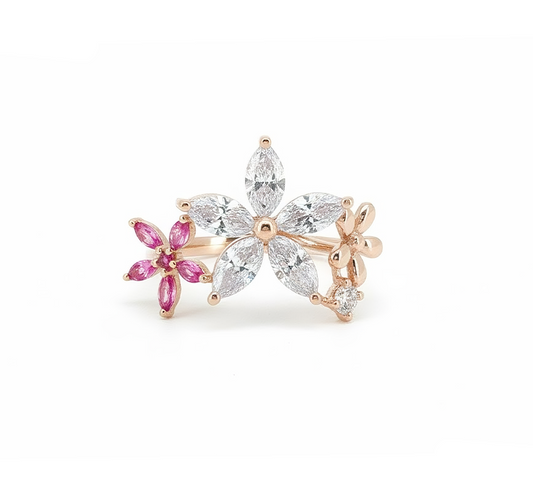Flower series B with pink diamond in rose gold