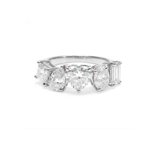 5 in 1 half pave ring in white gold