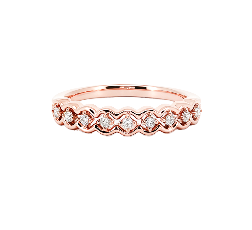 Half pave spirit bezel A ring in rose gold