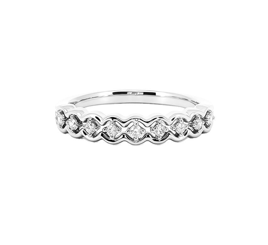Half pave spirit bezel A ring in white gold