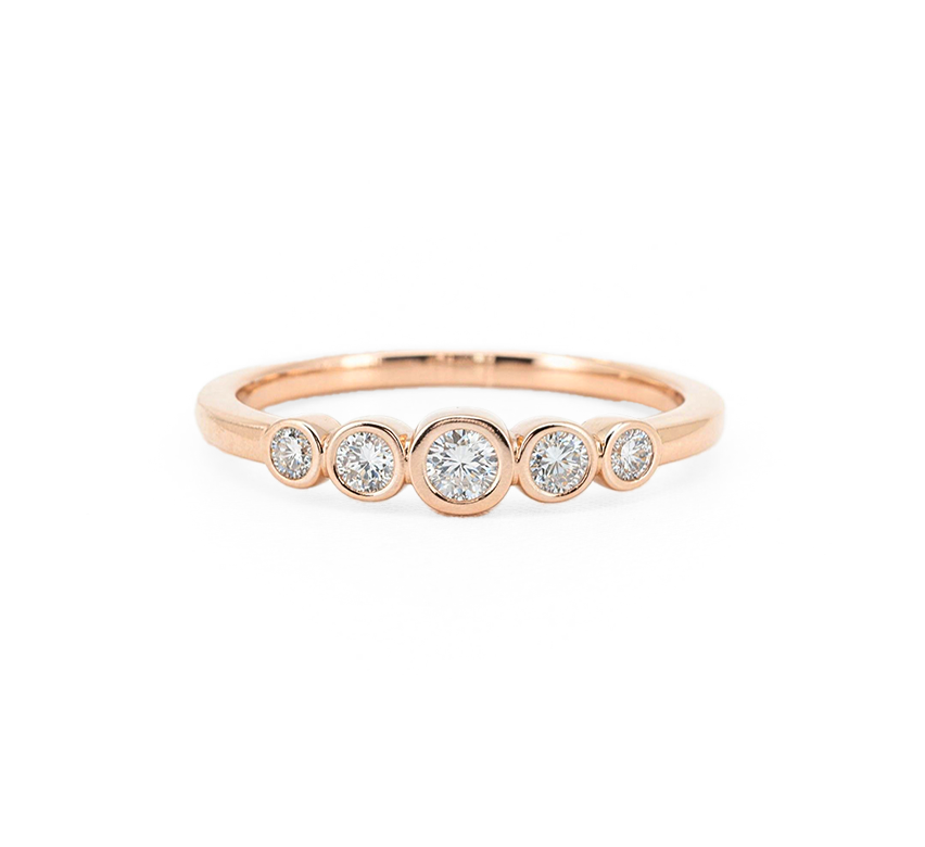 Half pave spirit bezel B ring in rose gold
