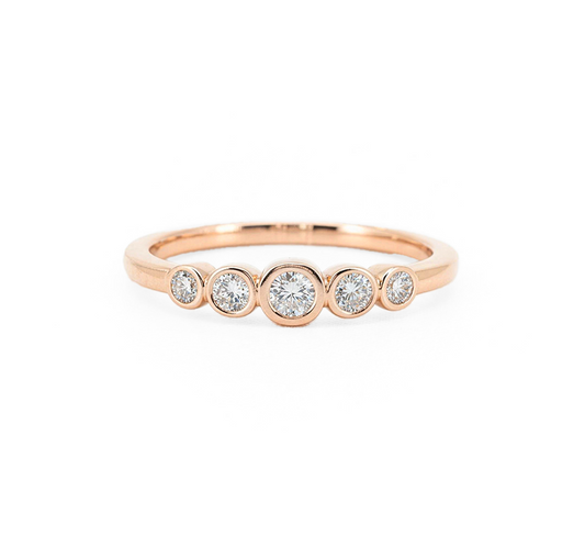 Half pave spirit bezel B ring in rose gold