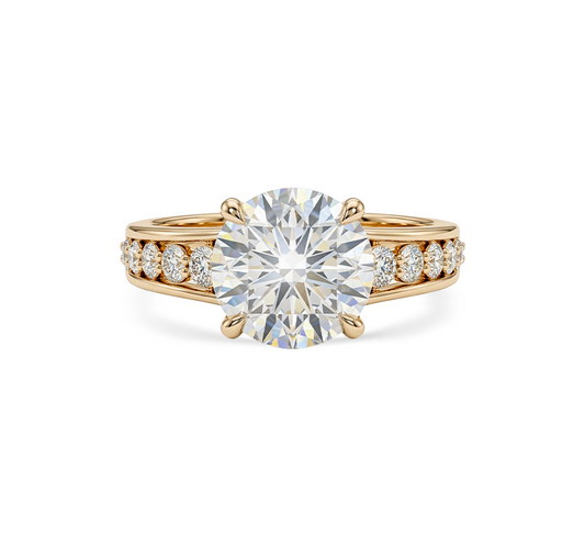 Pattern with diamonds R in yellow gold