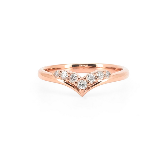 V pave ring D in rose gold