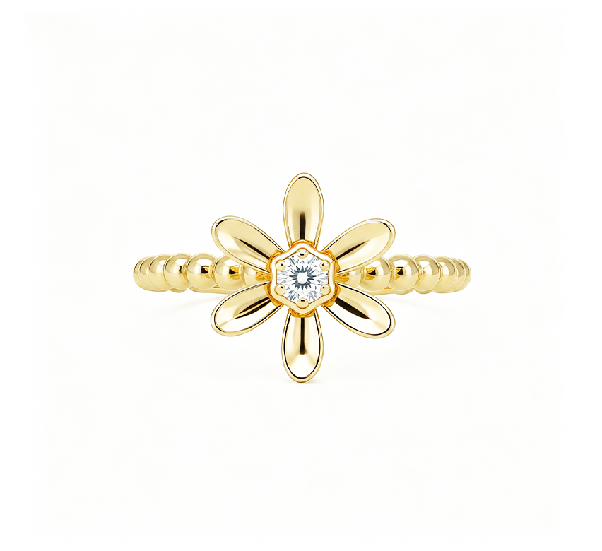 Flower ring C in yellow gold