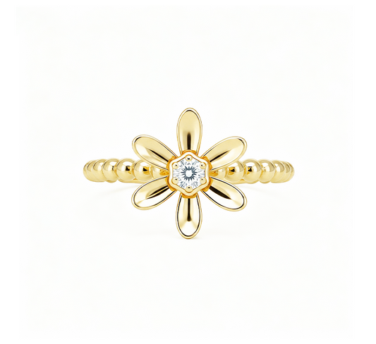 Flower ring C in yellow gold