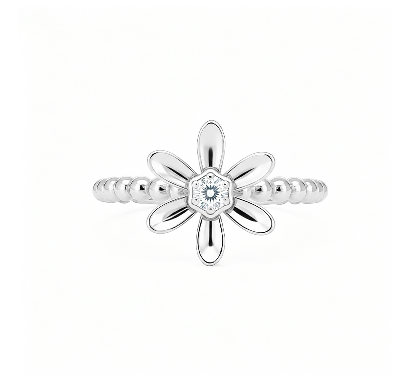 Flower ring C in white gold